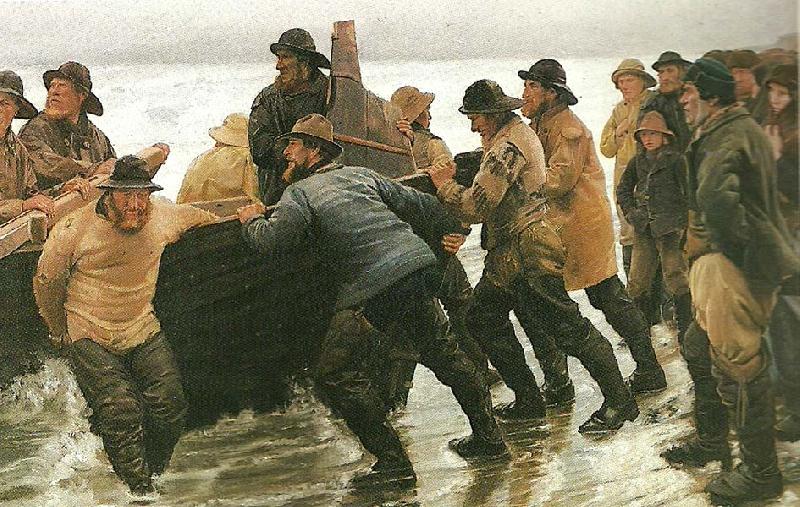 Michael Ancher fiskere trekker vod ved skagen Germany oil painting art